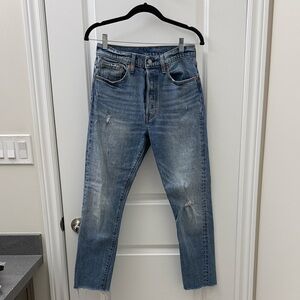 Levi's 501 Wedgie Distressed Straight Leg Blue Jeans